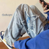 Men Jeans Light Blue XINGX Jeans Straight Wide Leg Casual Pants